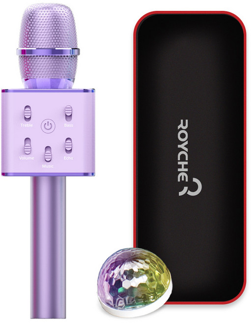 로이체 무선 휴대용 블루투스 노래방 마이크 + 미러볼 + 파우치 세트, BTS-30PM + MB-7, 바이올렛