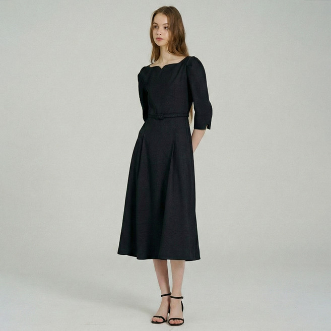 에이비플러스 여성용 페미닌 셔링 벨티드 플레어 원피스 LSA5MO31