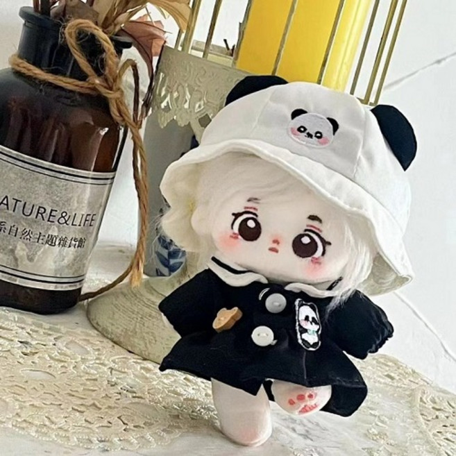 모카돌 솜인형옷 동물모자 + 의상 세트, 10cm, 판다(모자) + 블랙(의상), 1개