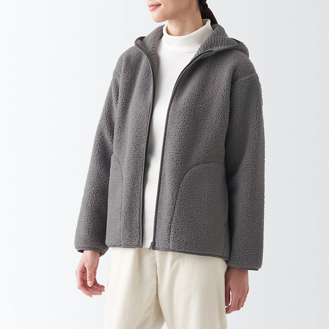 무인양품 여성용 재생 폴리에스터 보아 플리스 파카 BBJ21A2A