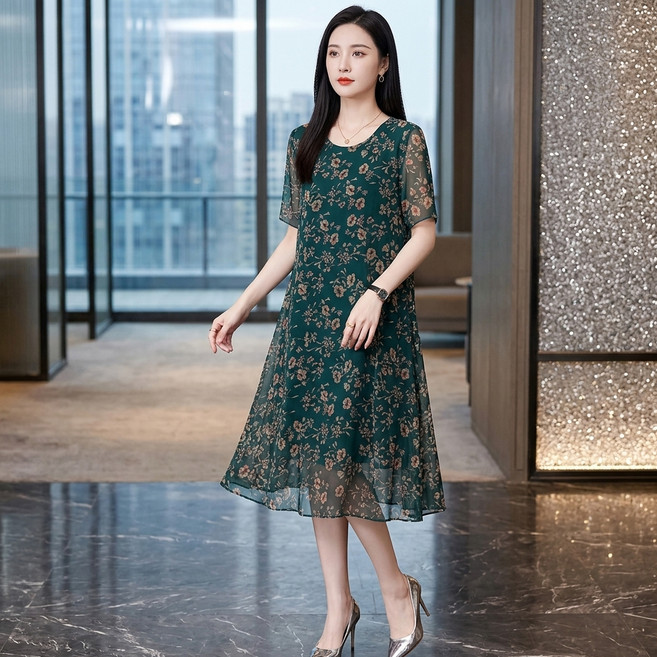 인피어스 여성용 중년 미디 원피스 I263-294