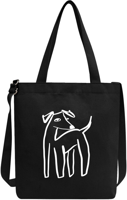 옥스타 여성용 드로잉 강아지 면 크로스 에코백