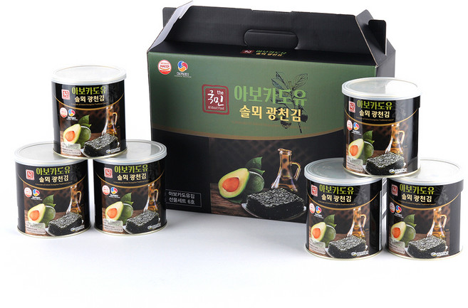 더국민 아보카도유 솔뫼 광천김 캔 6p, 180g, 5개