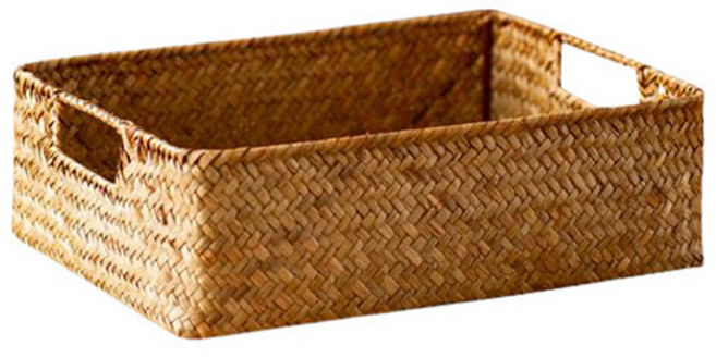 달빛마켓 사각 손잡이 라탄 바구니, 내추럴, 1개