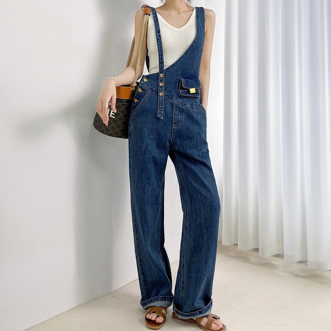 메이첼 비온느 와이드 언밸런스 멜빵 롱 바지 10485