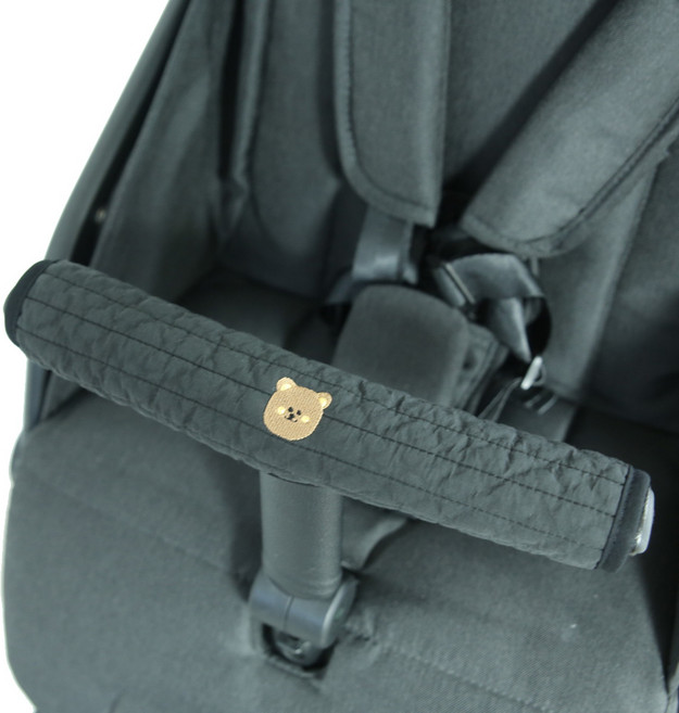 맘스포유 패브릭 100수 누빔 자수 유모차 T바 커버 곰이, 블랙, 1개