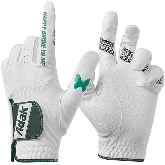 adak 女性用 揮桿節奏防滑高爾夫手套 (雙手用), 1雙, 白色 綠色