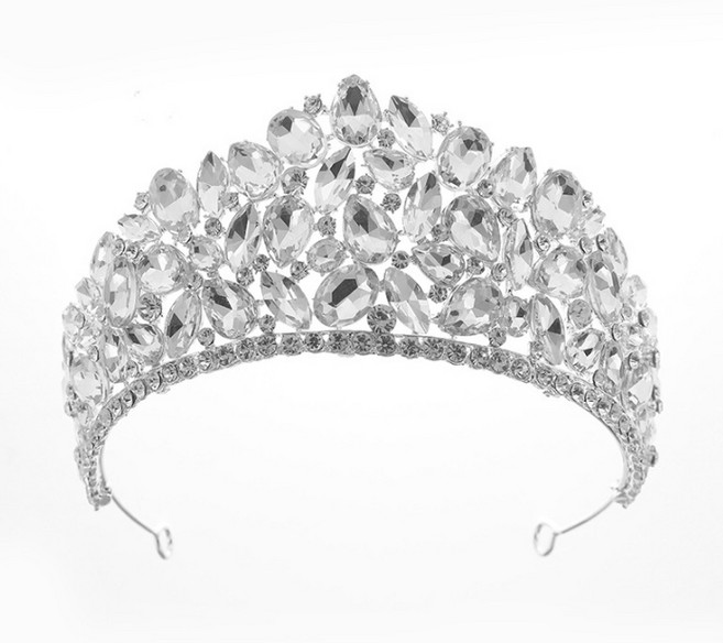 겟잇블루 럭셔리 라인 스톤 크리스탈 티아라, 실버, 1개