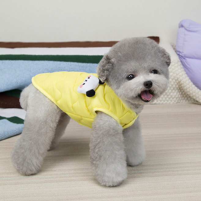 파스텔펫 반려동물 판다 물결 패딩조끼, 옐로우, 1개