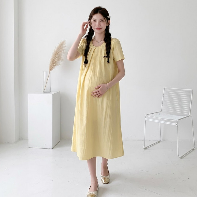 알럽홈 여성용 데일리 루즈핏 핀턱 반팔 임산부 원피스 L263-0303