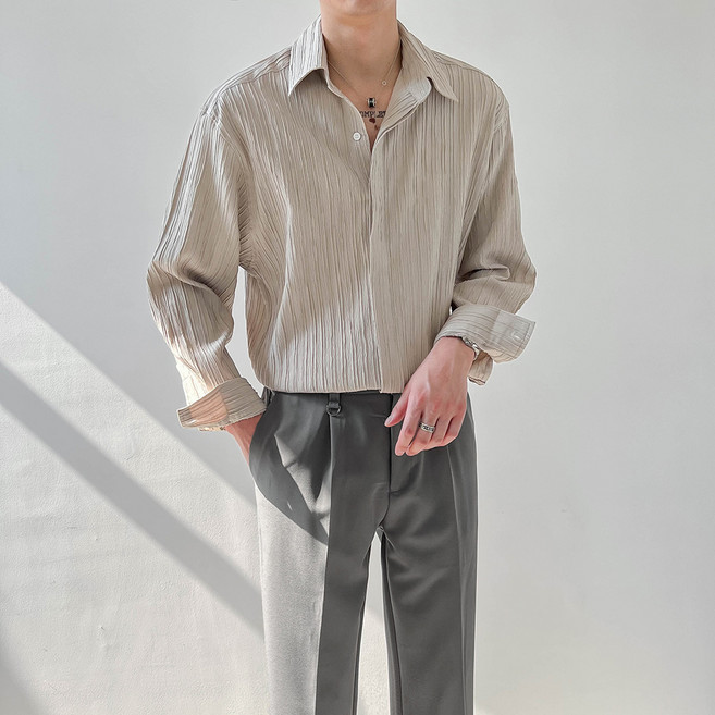 男士 DM 防皺雙層長袖襯衫