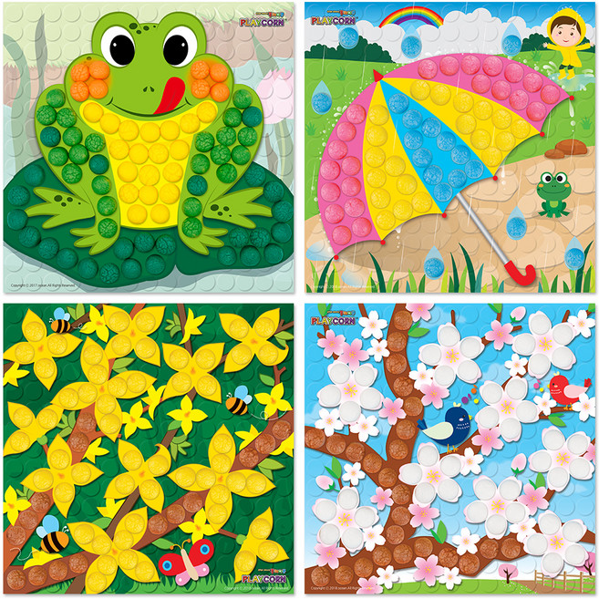 플레이콘 모자이크 보드 만들기 4종 세트 봄, 개구리, 봄비, 개나리, 벚꽃, 1세트