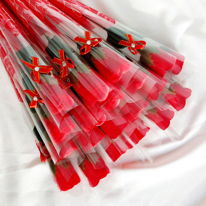 아르띠콜로 비누꽃 한송이 장미 꽃다발, 레드, 20개