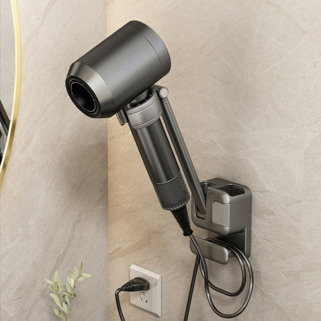 쉐리엘 욕실 무타공 각도조절 헤어드라이기 거치대, 1개, 그레이