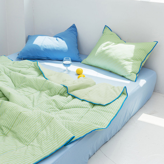 믹스앤매치 데뮤어 스트라이프 순면 뱀부서커 이불패드 세트