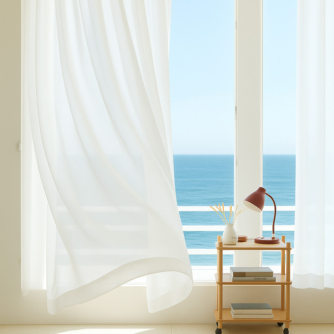 Desinew 基本款雪紡窗簾 穿孔式 + 窗簾綁帶組