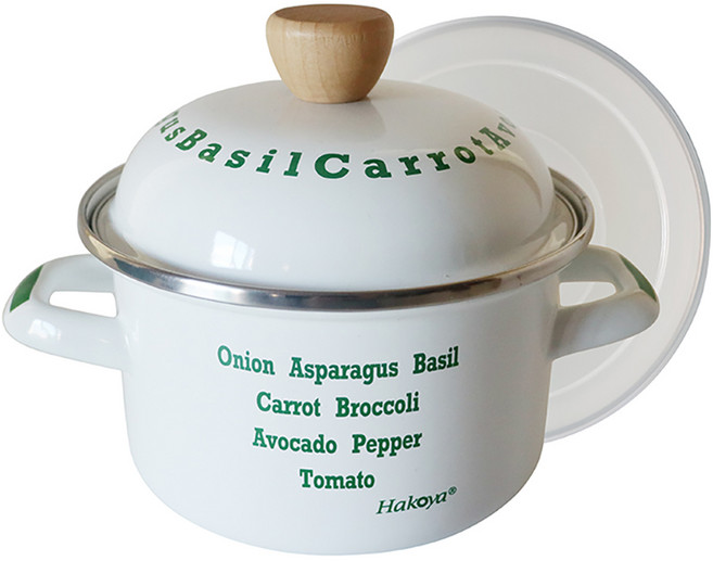 HAKOYA Vegetable系列 琺瑯雙耳鍋 附內蓋, 1組, 米白色 + 綠色, 16cm