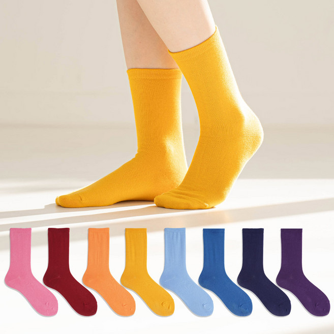 삭스팩토리 여성용 패션 무지 장목 양말 8켤레 세트