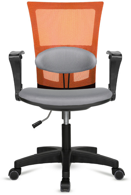 체어포커스 레오 대요추형 3각팔 블랙바디 의자 L03, 그레이 + 오렌지(패브릭)