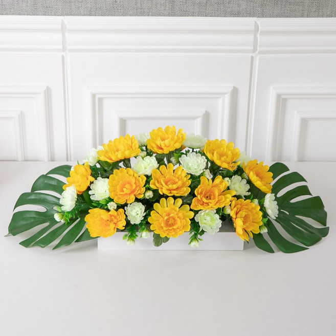 flowertree 人造花 新菊花 龜背芋 水盤套組 70cm, 混合色, 1個