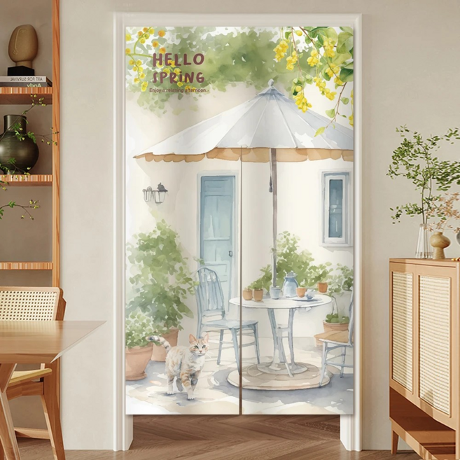 BonBon naturel 加厚穿桿式長門簾, 庭院小貓 多色