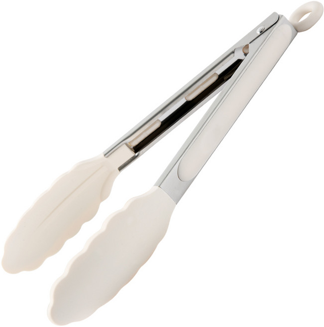 이지실리 실리콘 스텐인리스 요리 주방집게, 화이트, 1개