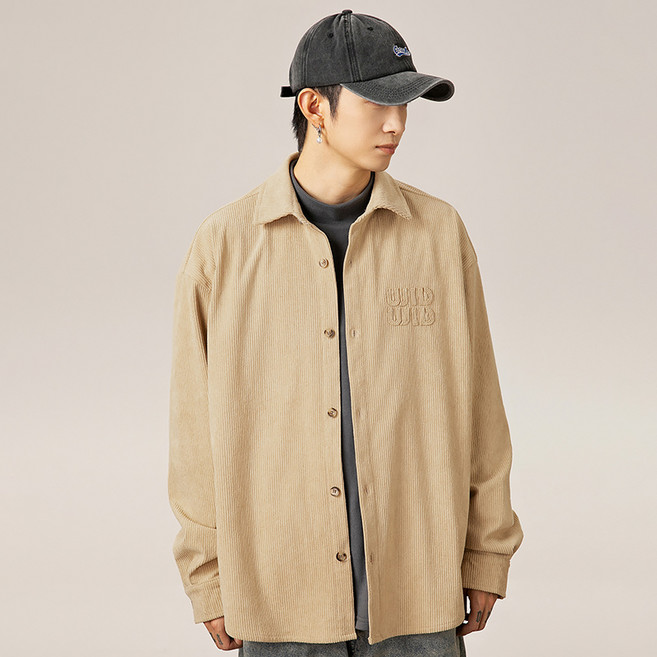 Starbean 男士字母燈芯絨長袖襯衫