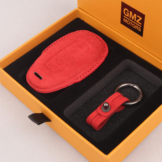지엠지모터스 자동차 스마트 키케이스 호환 알칸타라 가죽, 레드, 현대 5버튼 HD02