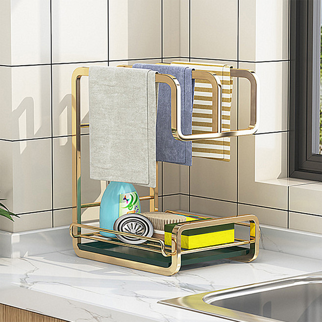 메오 주방 물빠짐 벽걸이 겸용 행주 수세미 거치대, 골드, 1개