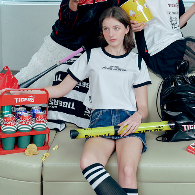 랩 여성용 통기성 KIA타이거즈 암홀 라인 배색 티셔츠 AQ2GT460