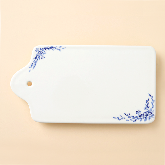 해피정 코리아 핸드 페인팅 직사각 디저트 플레이팅 접시, 화이트(패턴 네이비), 1개