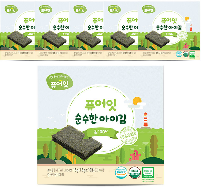 퓨어잇 순수한 아이김 김, 15g, 6개, 김