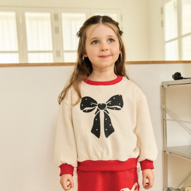 키키모라 아동용 기모 러브 팝 리본 맨투맨