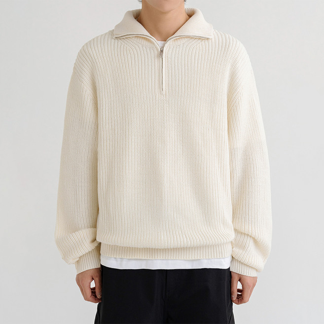 남성용 프리미엄 워셔블 오버핏 카라 반집업 하찌 니트