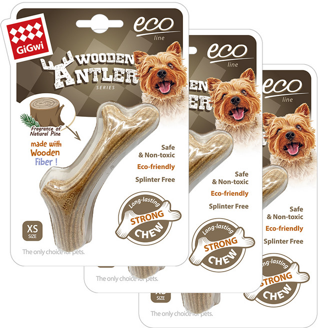 기그위 강아지 이갈이 우든 앤틀러 장난감 도그츄 XS 8455, 브라운, 3개