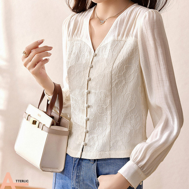 ATTERLIC 女款V領修身中式襯衫