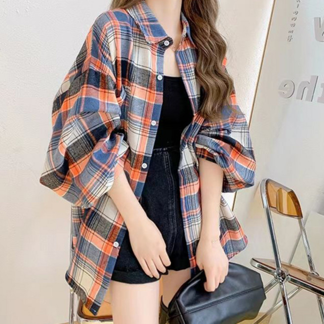 Goodif 女款多色寬鬆格紋襯衫