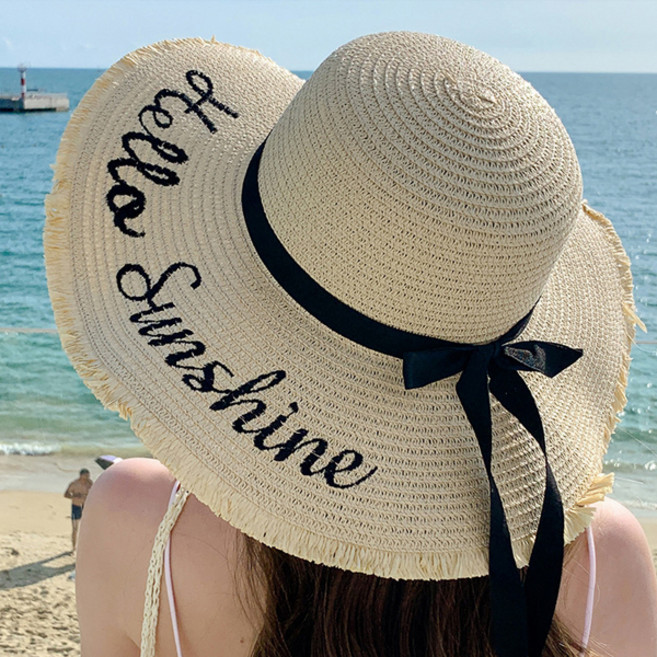 선빛 여성용 프린지 리본 물놀이 바다 밀짚모자
