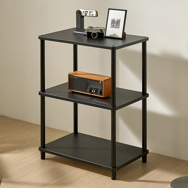 가구레시피 국내생산 조립식 스마트 진열장 렌지대 스틸프레임, 퓨어블랙, 3단