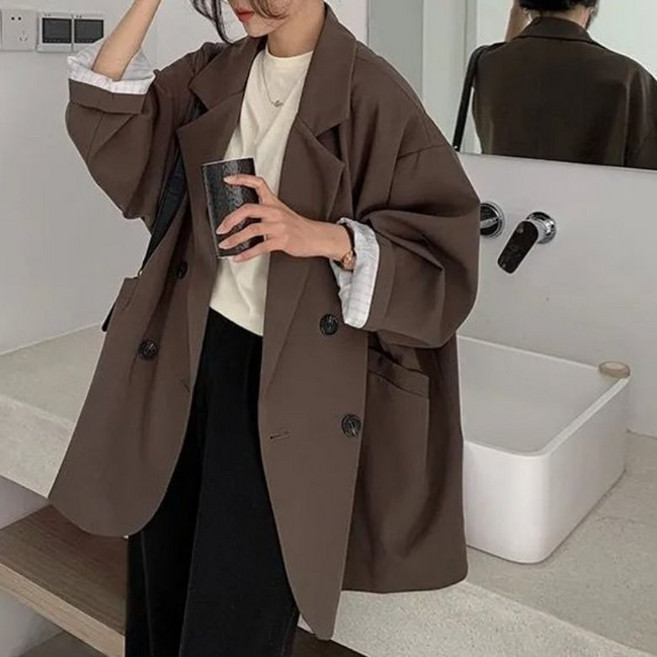 아이엠몽 여성용 오비아 오버핏 빅 캐주얼 블레이저 긴팔 자켓