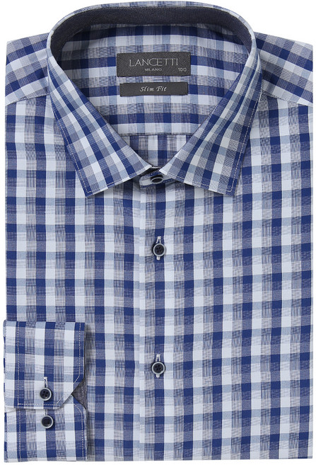 LANCETTI 男士格紋日常修身版長袖襯衫 LUS3710