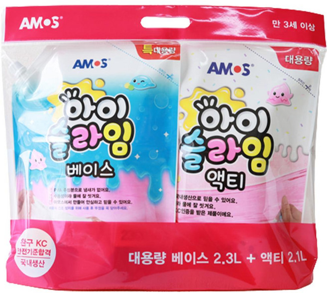 AMOS 阿摩司 兒童史萊姆 活化劑 2.1L + 基底 2.3L 套組, 1組, 透明