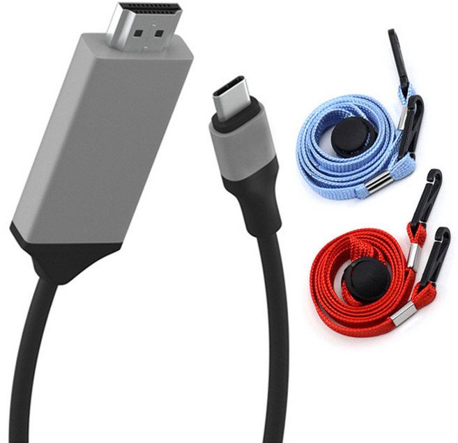 C타입 to HDMI 미러링 케이블 2m + 마스크 스트랩 랜덤발송 2p, 혼합색상, 1세트