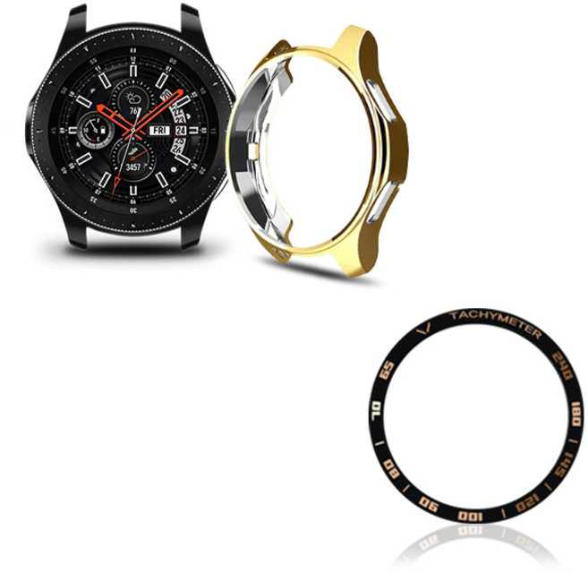 DC NET WORK Galaxy Watch TPU保護殼 42mm+鋁製錶圈, 金色(外殼)+隨機出貨(擋板環)