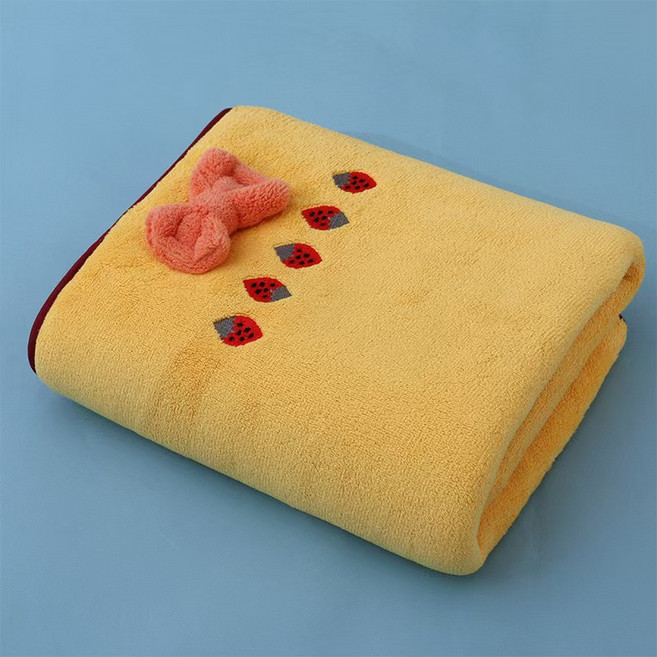 원이네 코랄벨벳 리본 바스타월 320g, 옐로우, 1개