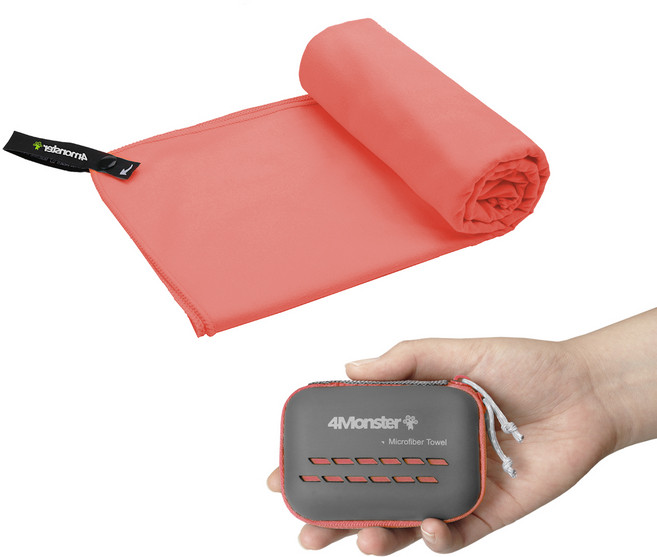 4몬스터 마이크로화이바 등산 수영 여행 스포츠 습식 건식 극세사 다용도 타월 XS + EVA 케이스 30 x 50 cm, 인디안코랄, 1개
