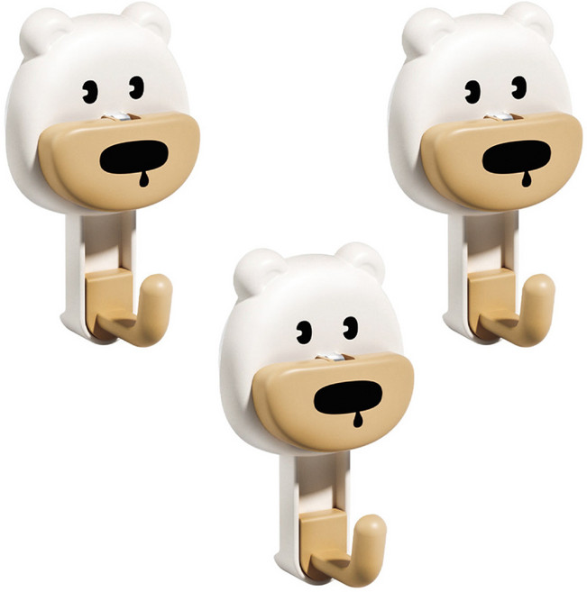 小麥購物 卡通吸盤掛勾 G880 45g, 白小熊, 3個