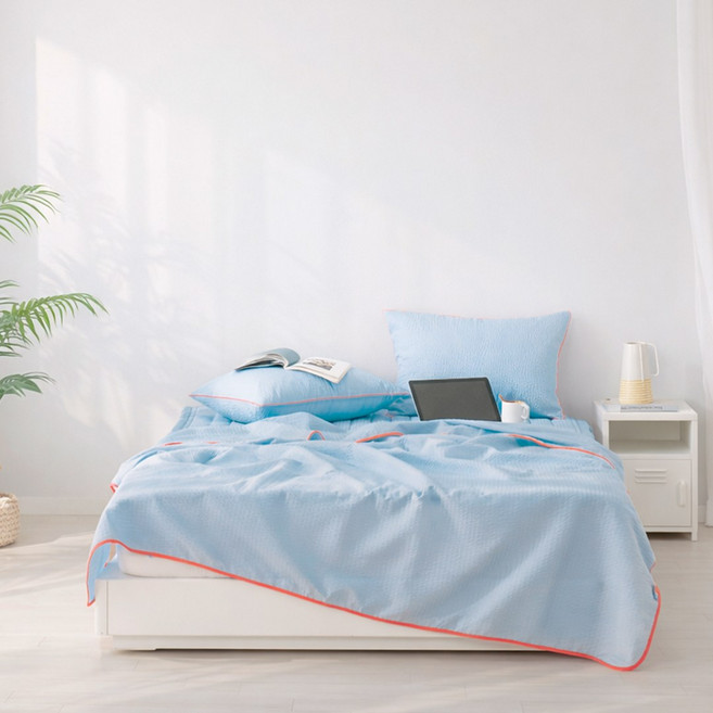 노스 국내 제조 시어서커 쿨 여름 홑이불, 선염블루
