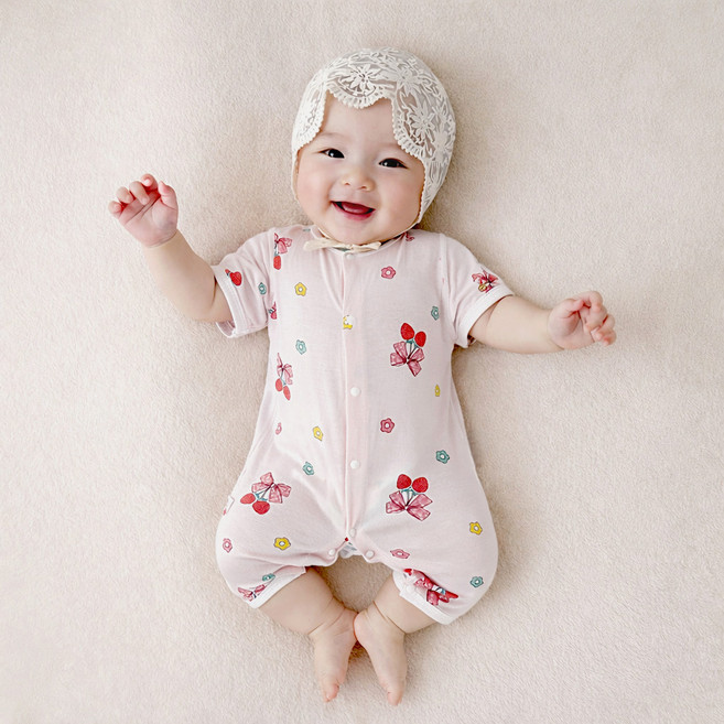 베베니즈 신생아용 쿨메쉬 패턴 반팔 우주복