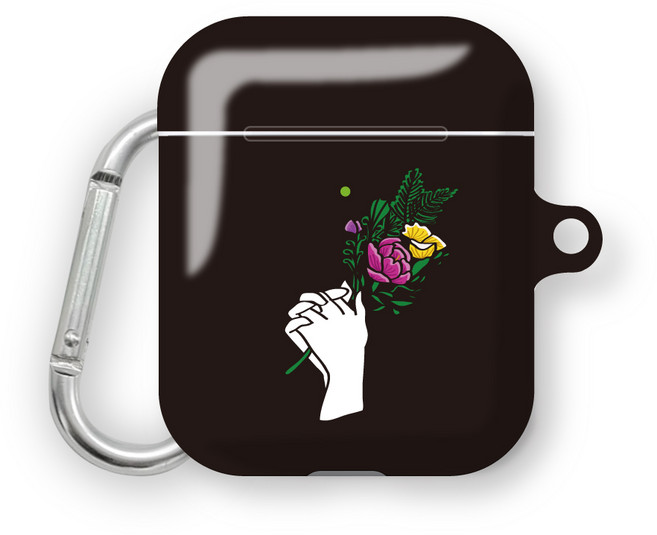 프루그나 꽃을든소녀 에어팟 하드 케이스 + 카라비너, 블랙, 1개
